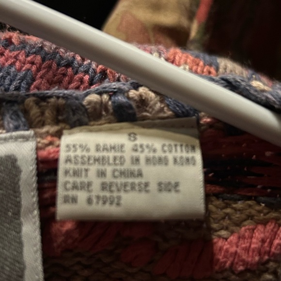 Sigrid Olsen pink, blue, white and taupe cotton/ramie knit sweater, S - Picture 4 of 8